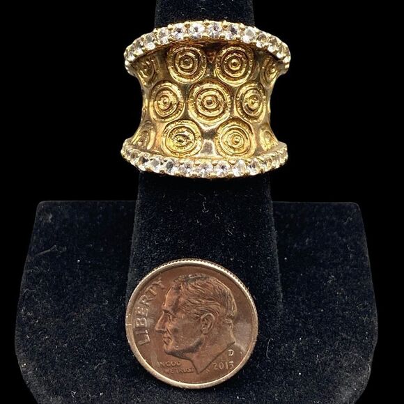 Sterling silver 925 concave ring with gold overlay swirl white sapphire - Picture 6 of 14